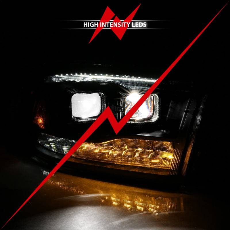 ANZO 2009-2018 Dodge Ram 1500 Led Projector Plank Style Switchback H.L Halo Black Amber (OE Style) - Striker Modified