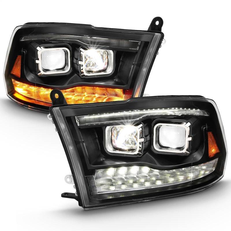 ANZO 2009-2018 Dodge Ram 1500 Led Projector Plank Style Switchback H.L Halo Black Amber (OE Style) - Striker Modified