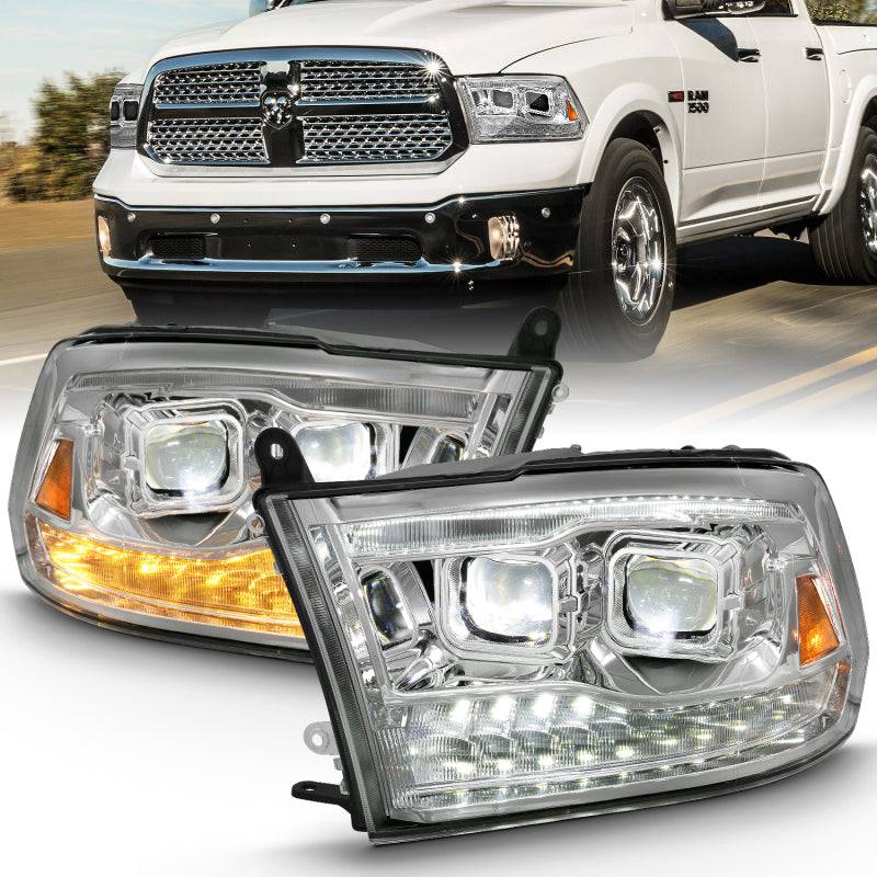 ANZO 2009-2018 Dodge Ram 1500 Led Projector Plank Style Switchback H.L Halo Chrome Amber (OE Style) - Striker Modified