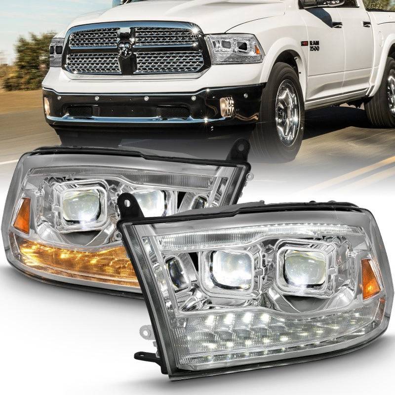 ANZO 2009-2018 Dodge Ram 1500 Led Projector Plank Style Switchback H.L Halo Chrome Amber (OE Style) - Striker Modified