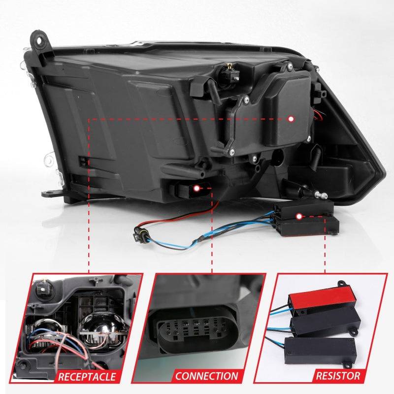 ANZO 2009-2018 Dodge Ram 1500 Led Projector Plank Style Switchback H.L Halo Chrome Amber (OE Style) - Striker Modified