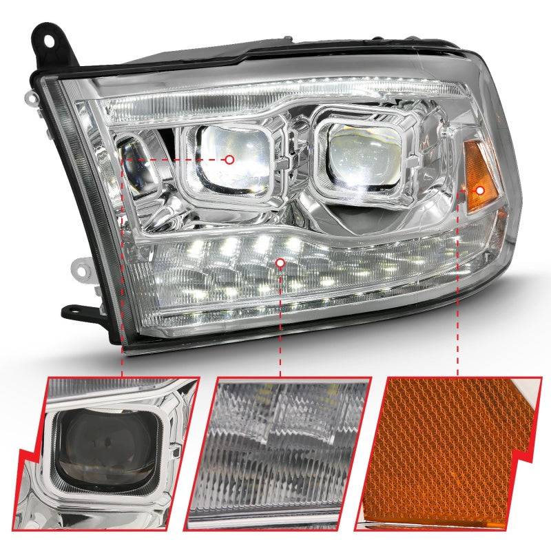 ANZO 2009-2018 Dodge Ram 1500 Led Projector Plank Style Switchback H.L Halo Chrome Amber (OE Style) - Striker Modified