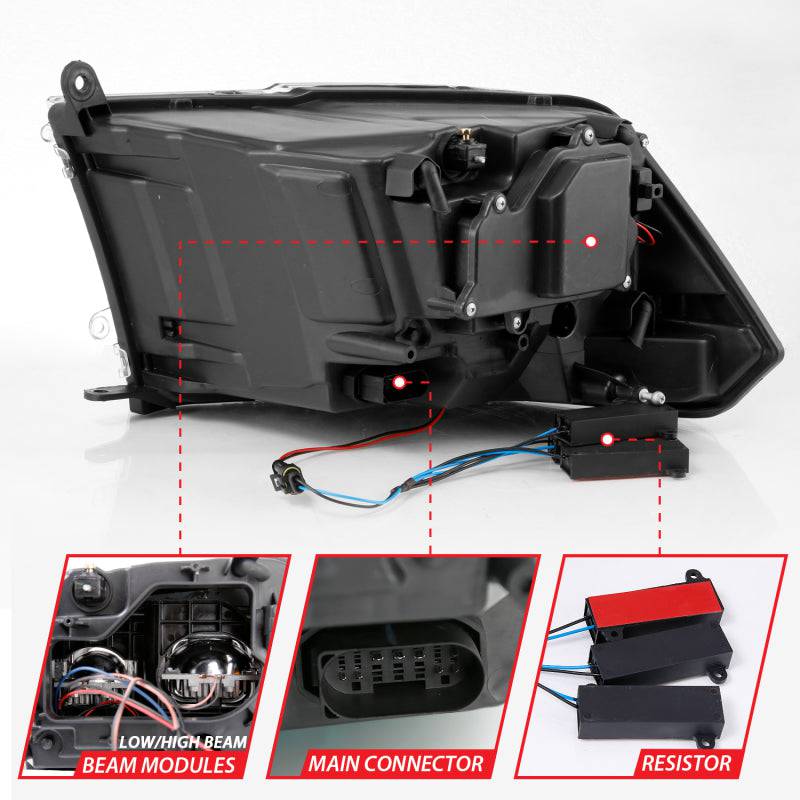 ANZO 2009-2018 Dodge Ram 1500 Led Projector Plank Style Switchback H.L Halo Chrome Amber (OE Style) - Striker Modified