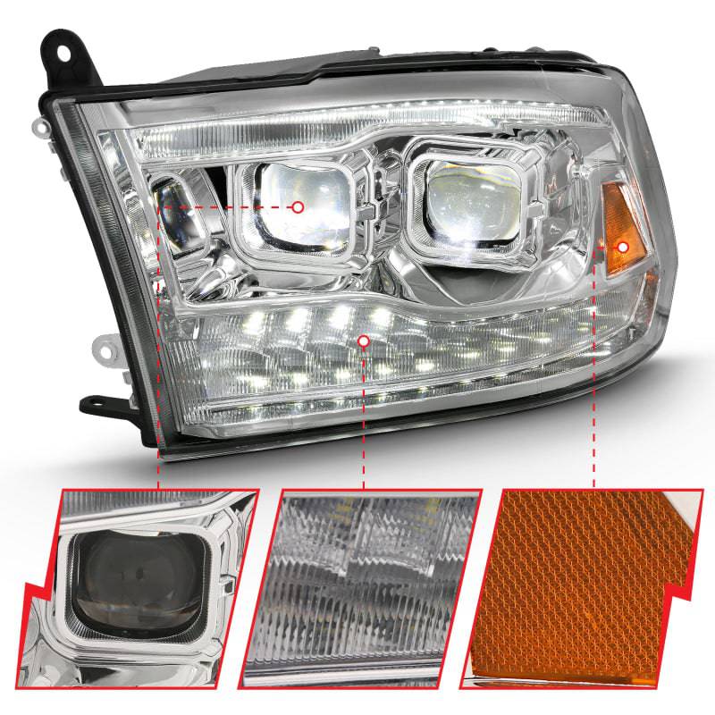ANZO 2009-2018 Dodge Ram 1500 Led Projector Plank Style Switchback H.L Halo Chrome Amber (OE Style) - Striker Modified
