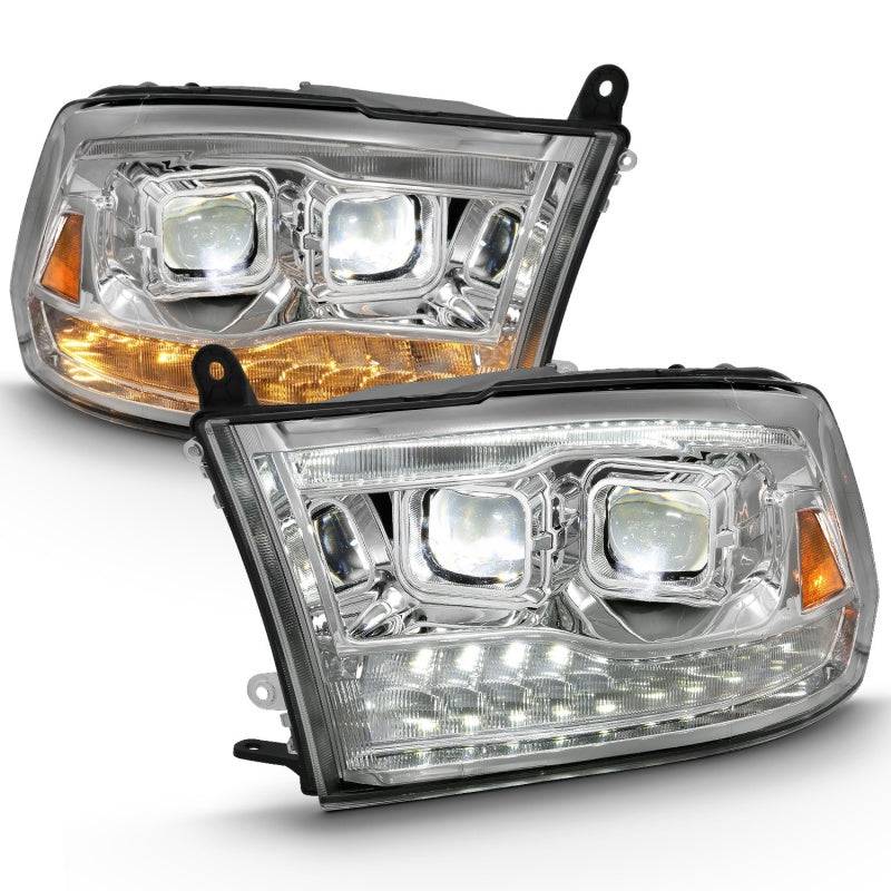 ANZO 2009-2018 Dodge Ram 1500 Led Projector Plank Style Switchback H.L Halo Chrome Amber (OE Style) - Striker Modified