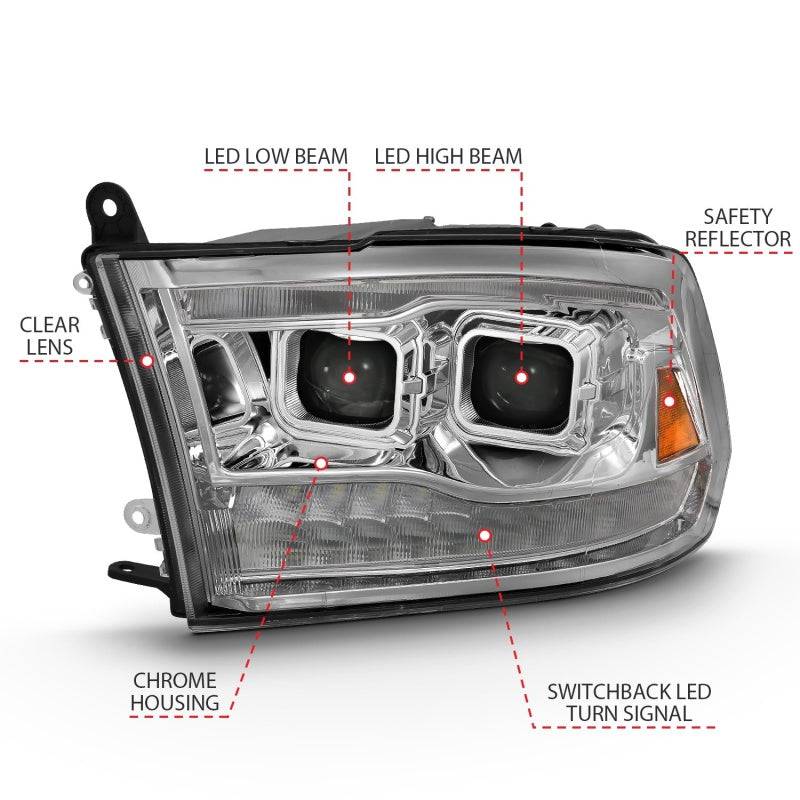 ANZO 2009-2018 Dodge Ram 1500 Led Projector Plank Style Switchback H.L Halo Chrome Amber (OE Style) - Striker Modified