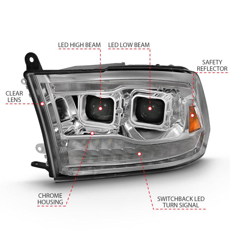 ANZO 2009-2018 Dodge Ram 1500 Led Projector Plank Style Switchback H.L Halo Chrome Amber (OE Style) - Striker Modified