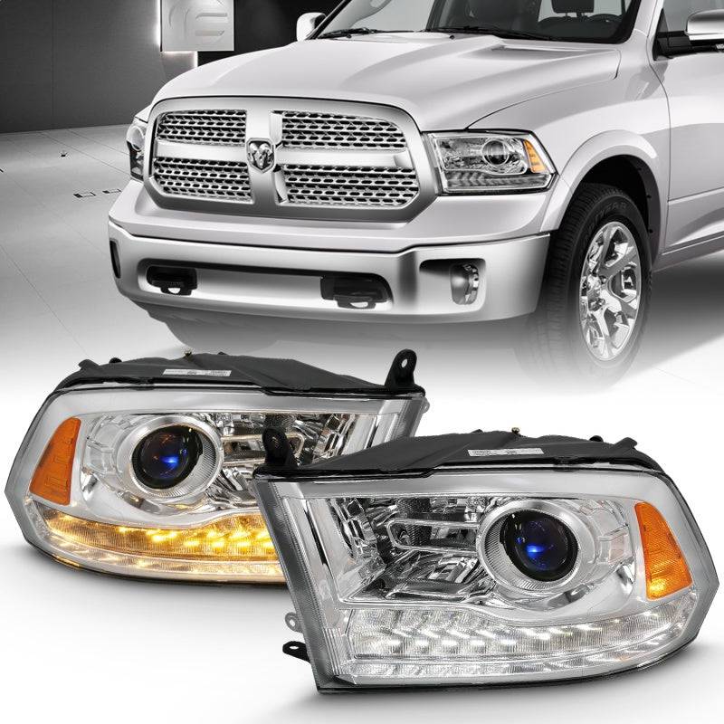 ANZO 2009-2018 Dodge Ram 1500 Projector Plank Style Switchback H.L Halo Chrome Amber (OE Style) - Striker Modified