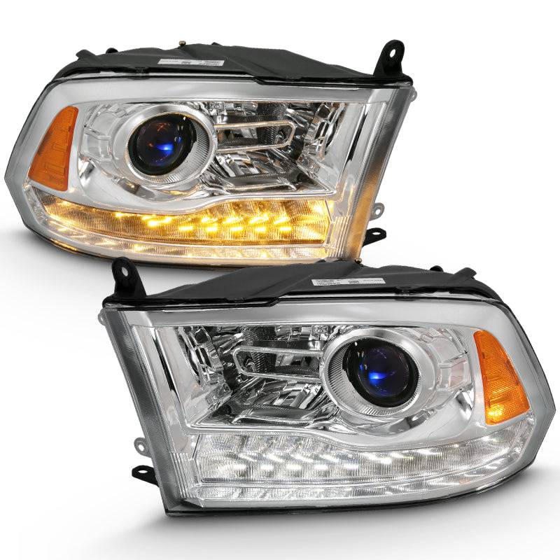 ANZO 2009-2018 Dodge Ram 1500 Projector Plank Style Switchback H.L Halo Chrome Amber (OE Style) - Striker Modified