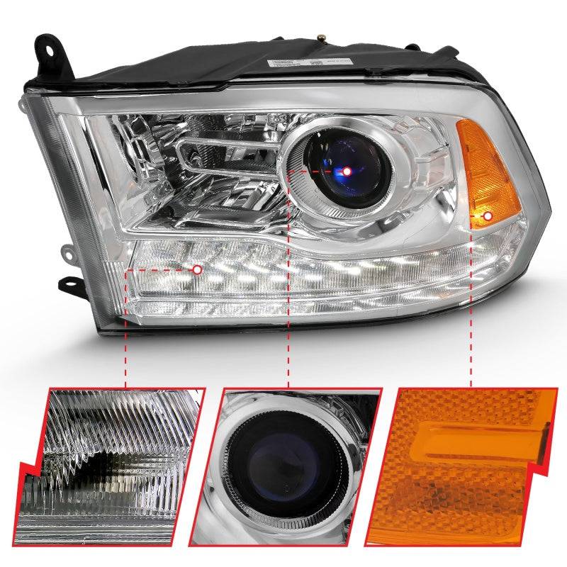 ANZO 2009-2018 Dodge Ram 1500 Projector Plank Style Switchback H.L Halo Chrome Amber (OE Style) - Striker Modified