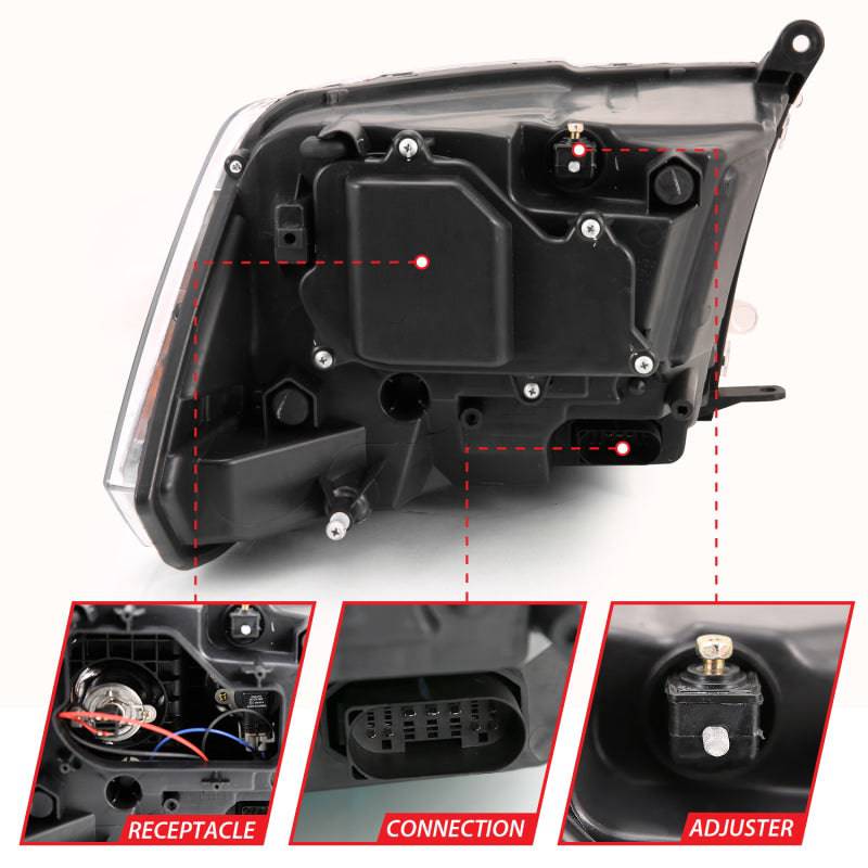 ANZO 2009-2018 Dodge Ram 1500 Projector Plank Style Switchback H.L Halo Chrome Amber (OE Style) - Striker Modified