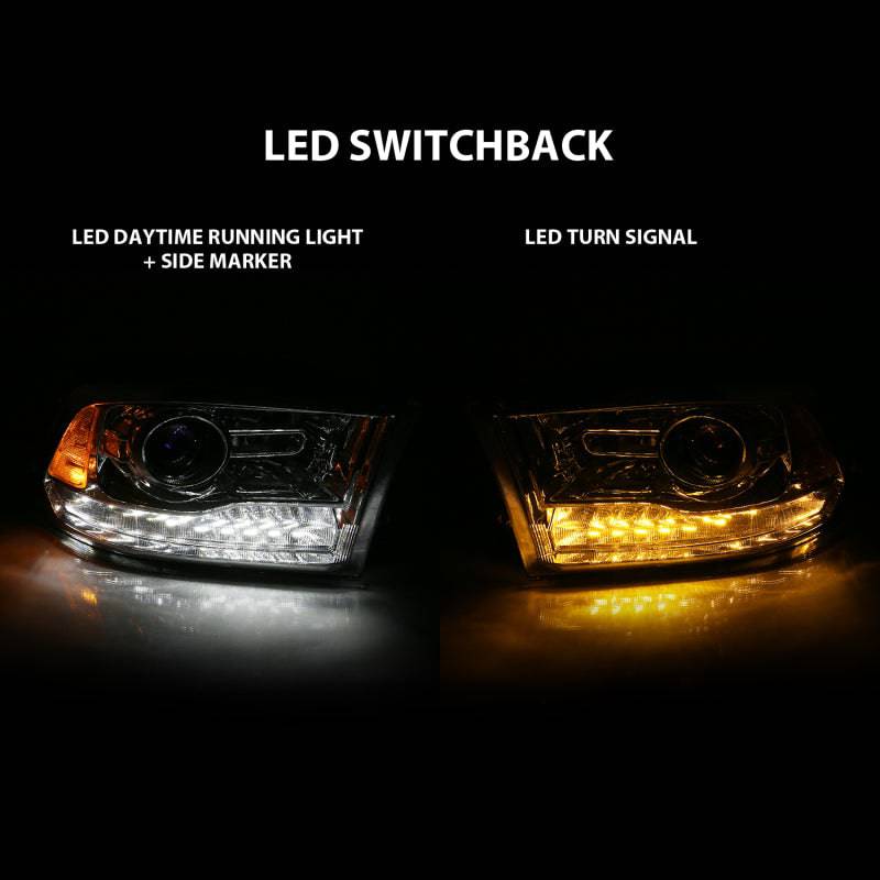 ANZO 2009-2018 Dodge Ram 1500 Projector Plank Style Switchback H.L Halo Chrome Amber (OE Style) - Striker Modified