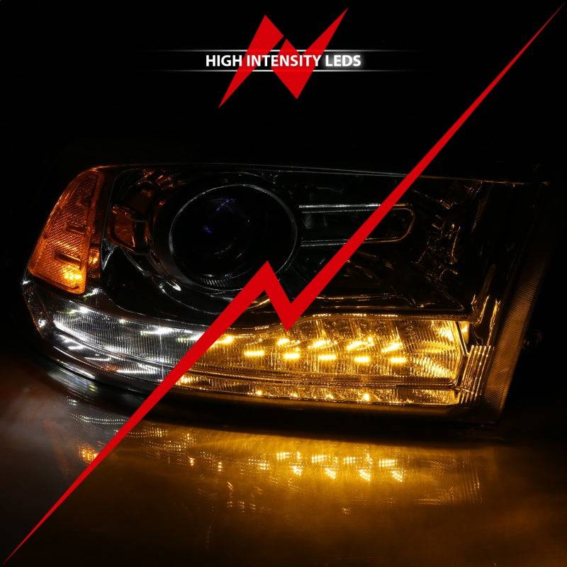 ANZO 2009-2018 Dodge Ram 1500 Projector Plank Style Switchback H.L Halo Chrome Amber (OE Style) - Striker Modified