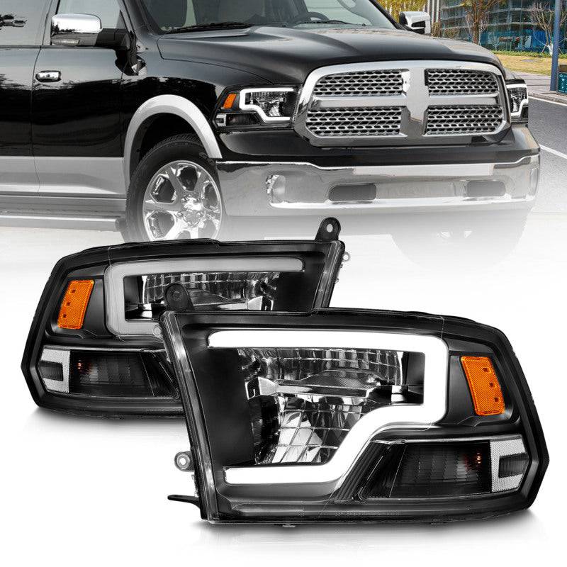 ANZO 2009-2020 Dodge Ram 1500 Full LED Square Projector Headlights w/ Chrome Housing Black Amber - Striker Modified