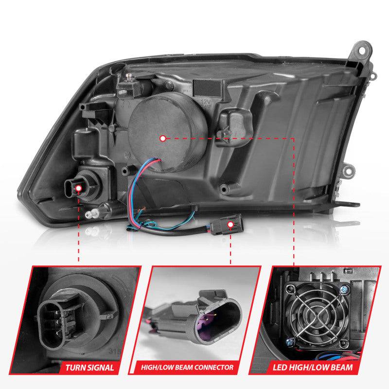ANZO 2009-2020 Dodge Ram 1500 Full LED Square Projector Headlights w/ Chrome Housing Black Amber - Striker Modified