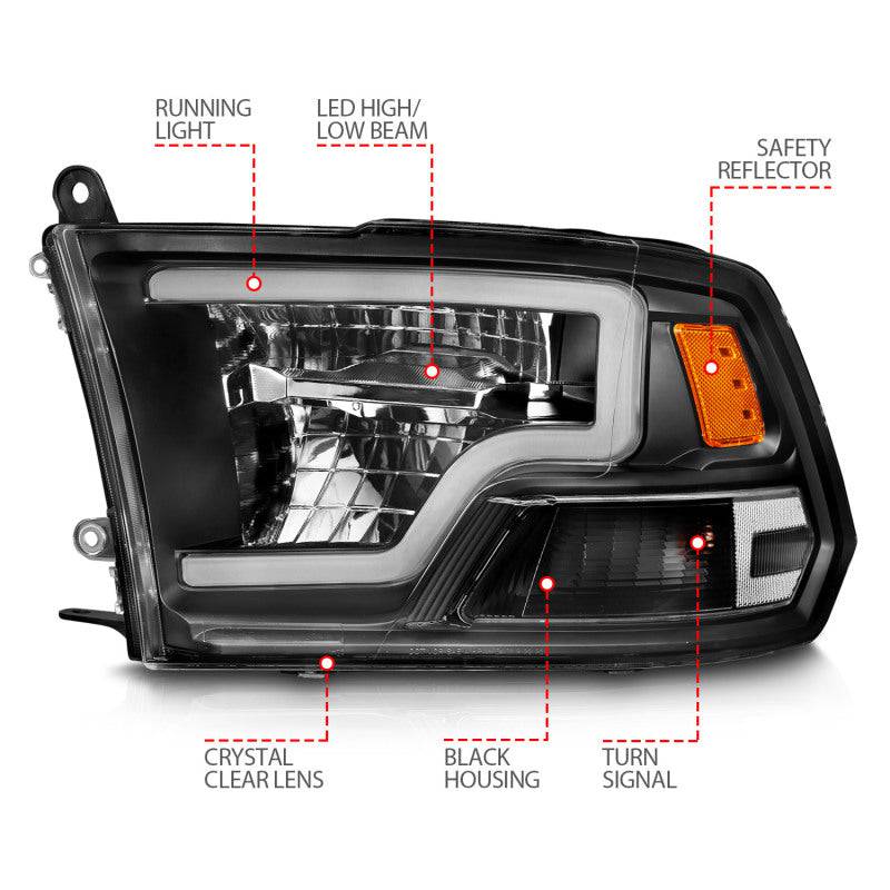 ANZO 2009-2020 Dodge Ram 1500 Full LED Square Projector Headlights w/ Chrome Housing Black Amber - Striker Modified