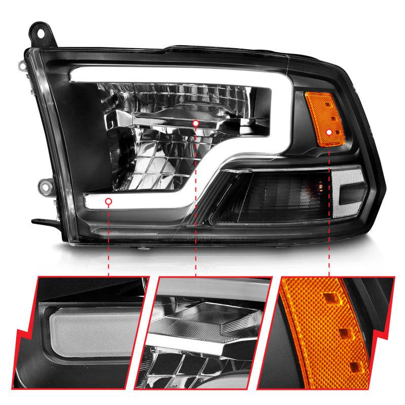 ANZO 2009-2020 Dodge Ram 1500 Full LED Square Projector Headlights w/ Chrome Housing Black Amber - Striker Modified