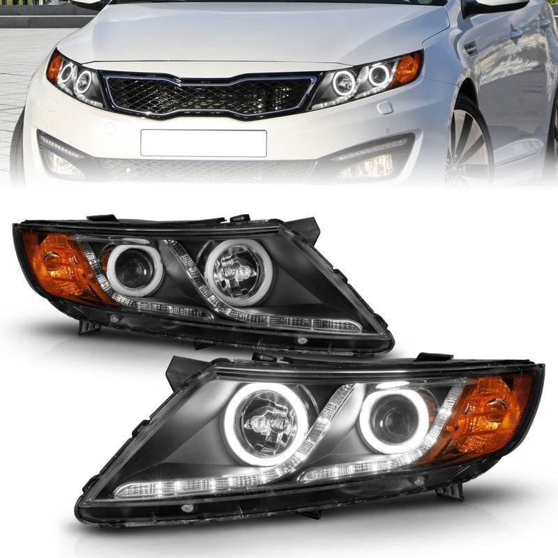 ANZO 2011-2013 Kia Optima Projector Headlights w/ Halo Black (CCFL) - Striker Modified