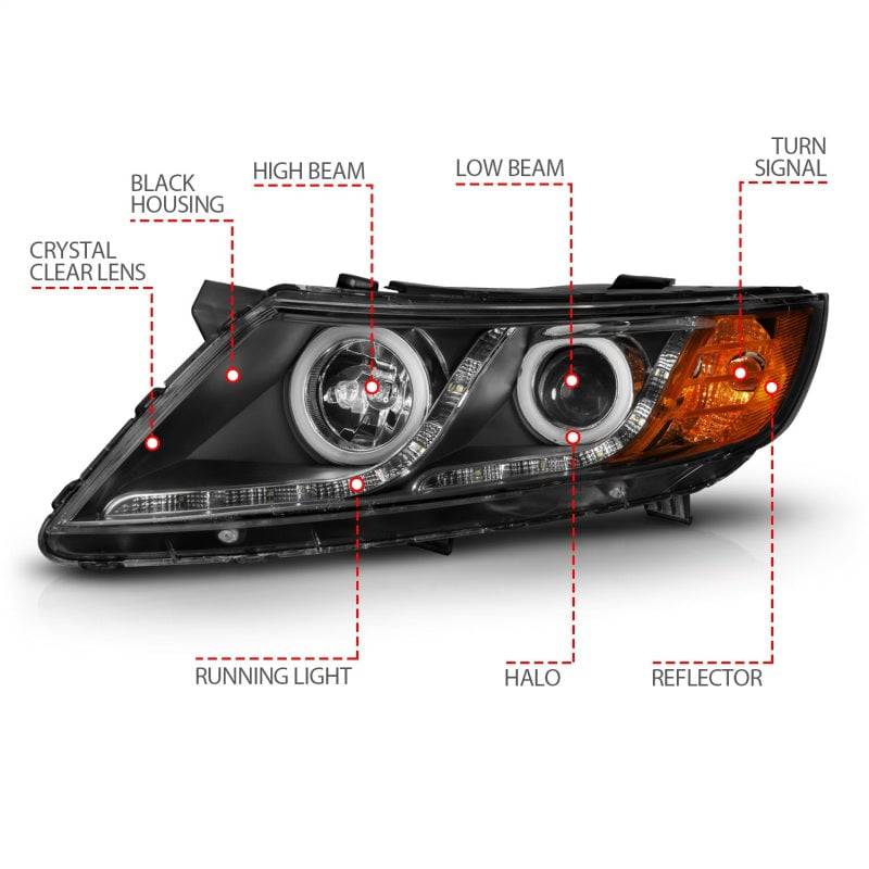 ANZO 2011-2013 Kia Optima Projector Headlights w/ Halo Black (CCFL) - Striker Modified