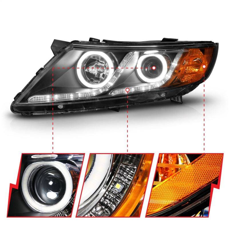 ANZO 2011-2013 Kia Optima Projector Headlights w/ Halo Black (CCFL) - Striker Modified