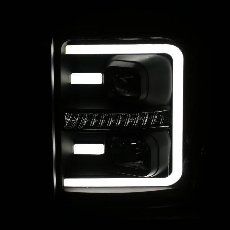 ANZO 2011-2016 Ford F250 Projector Headlights w/ Plank Style Switchback Black w/ Amber - Striker Modified