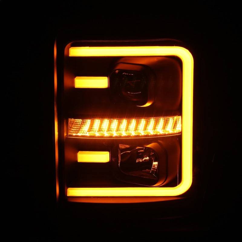ANZO 2011-2016 Ford F250 Projector Headlights w/ Plank Style Switchback Black w/ Amber - Striker Modified