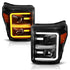 ANZO 2011-2016 Ford F250 Projector Headlights w/ Plank Style Switchback Black w/ Amber - Striker Modified