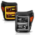 ANZO 2011-2016 Ford F250 Projector Headlights w/ Plank Style Switchback Black w/ Amber - Striker Modified