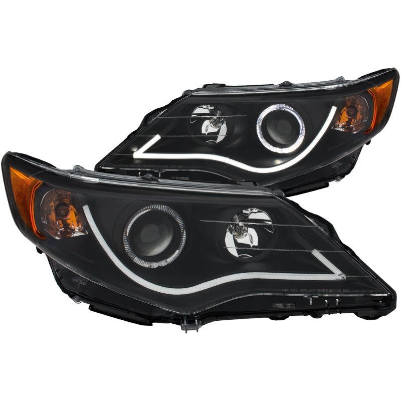 ANZO 2012-2013 Toyota Camry Projector Headlights w/ Halo Black - Striker Modified