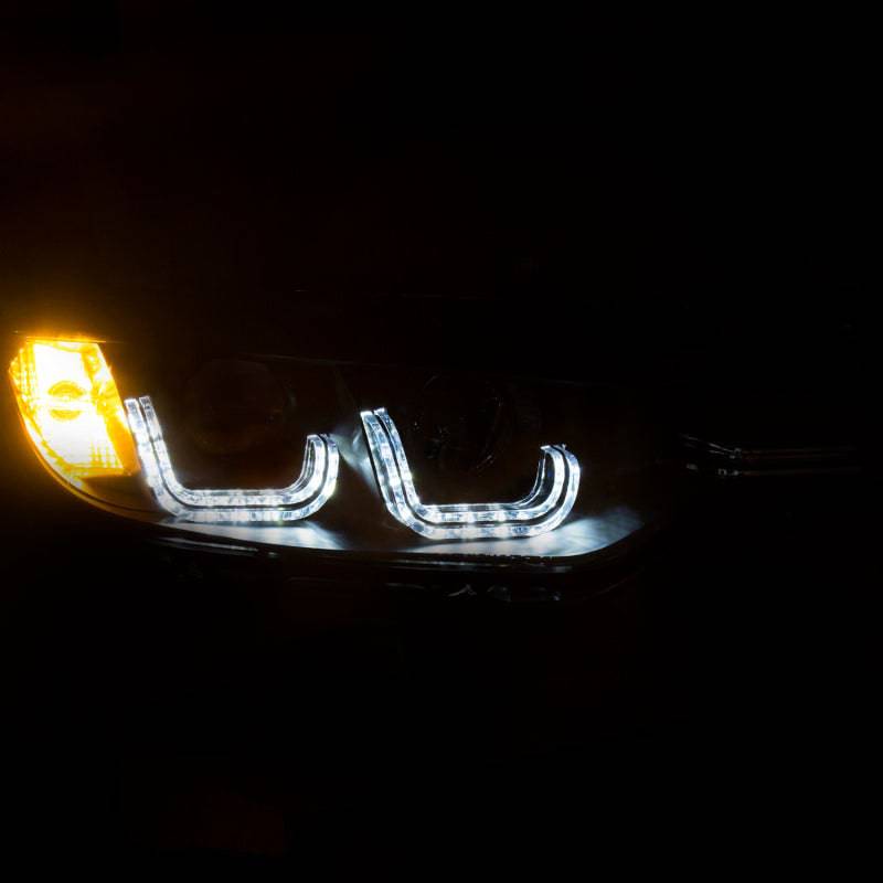 ANZO 2012-2015 BMW 3 Series Projector Headlights w/ U-Bar Black - Striker Modified