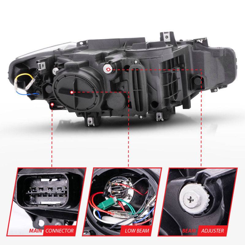 ANZO 2012-2015 BMW 3 Series Projector Headlights w/ U-Bar Black - Striker Modified