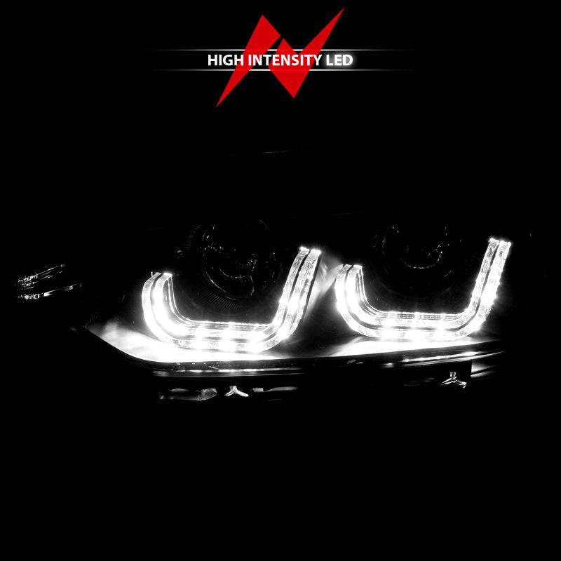 ANZO 2012-2015 BMW 3 Series Projector Headlights w/ U-Bar Black - Striker Modified