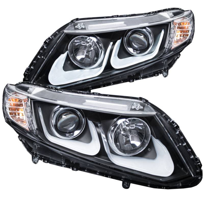 ANZO 2012-2015 Honda Civic Projector Headlights w/ U-Bar Black - Striker Modified