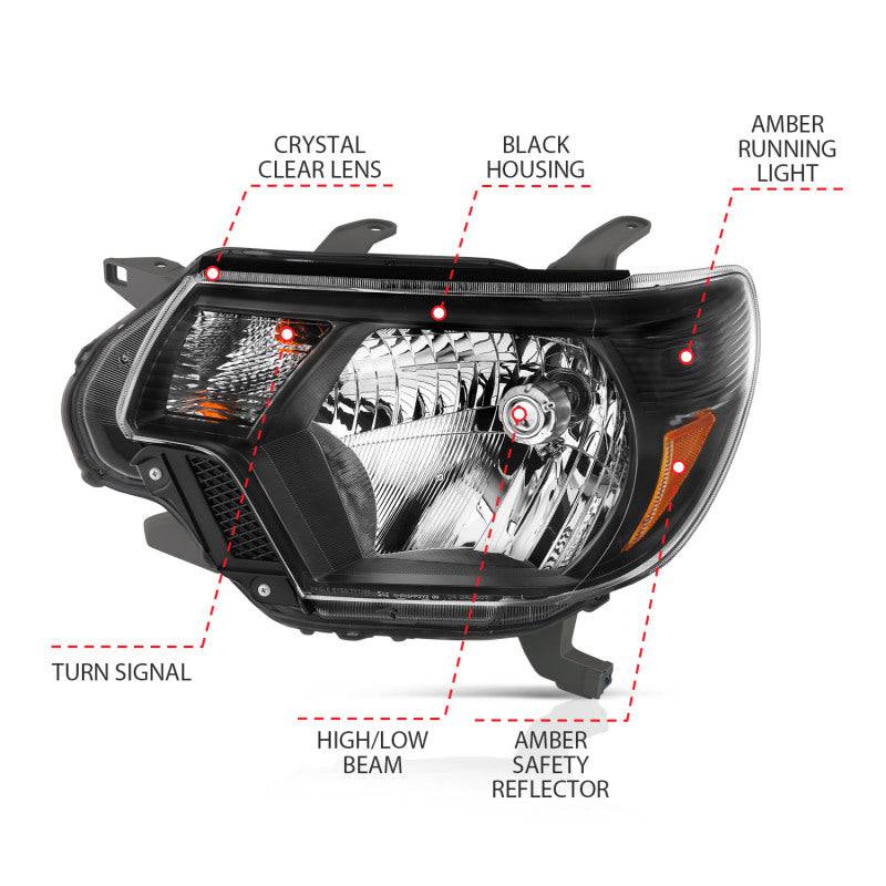 ANZO 2012-2015 Toyota Tacoma Crystal Headlights Black - Striker Modified