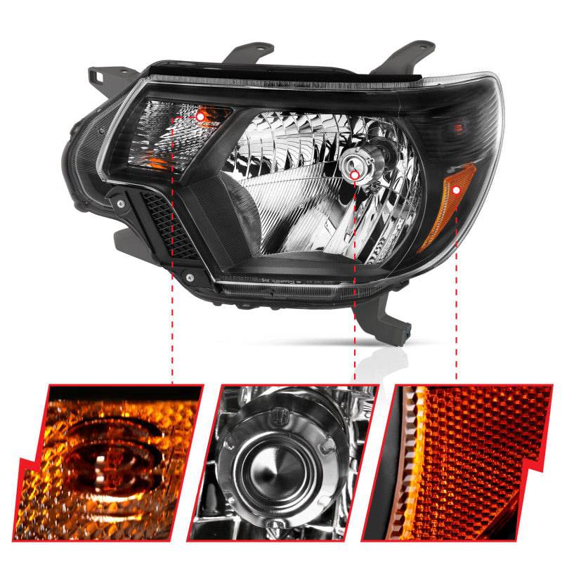 ANZO 2012-2015 Toyota Tacoma Crystal Headlights Black - Striker Modified
