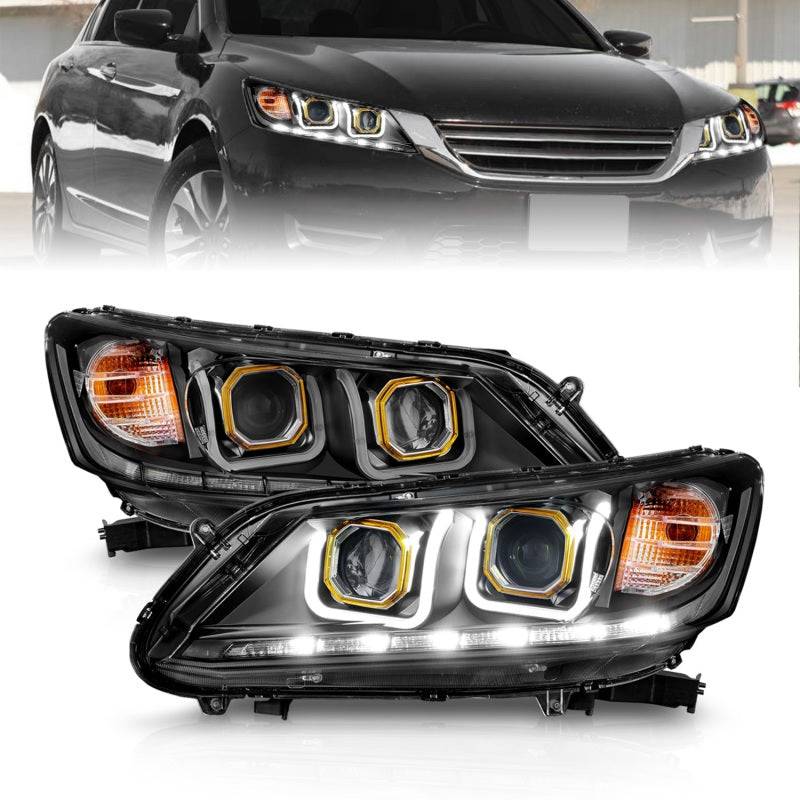 ANZO 2013-2015 Honda Accord Projector Headlights w/ U-Bar Black - Striker Modified