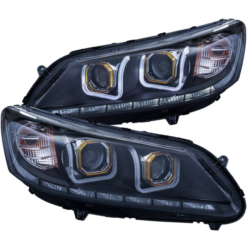 ANZO 2013-2015 Honda Accord Projector Headlights w/ U-Bar Black - Striker Modified