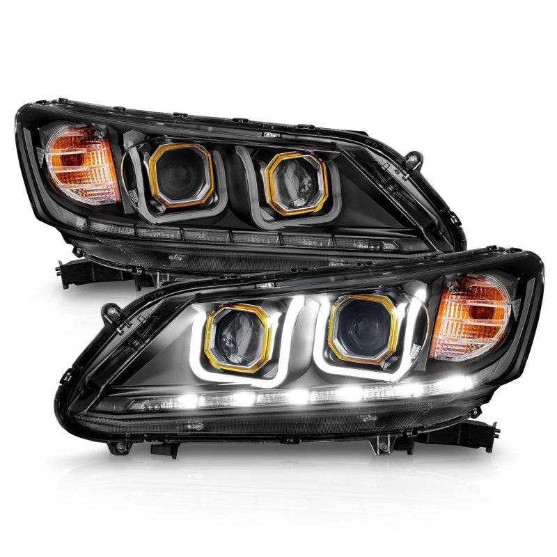 ANZO 2013-2015 Honda Accord Projector Headlights w/ U-Bar Black - Striker Modified