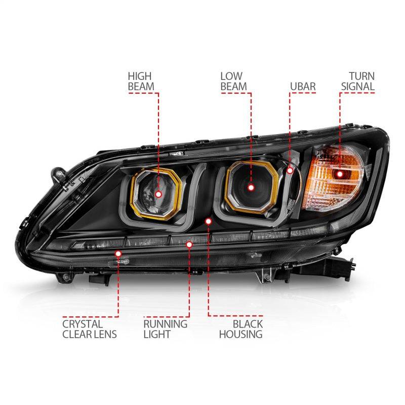 ANZO 2013-2015 Honda Accord Projector Headlights w/ U-Bar Black - Striker Modified