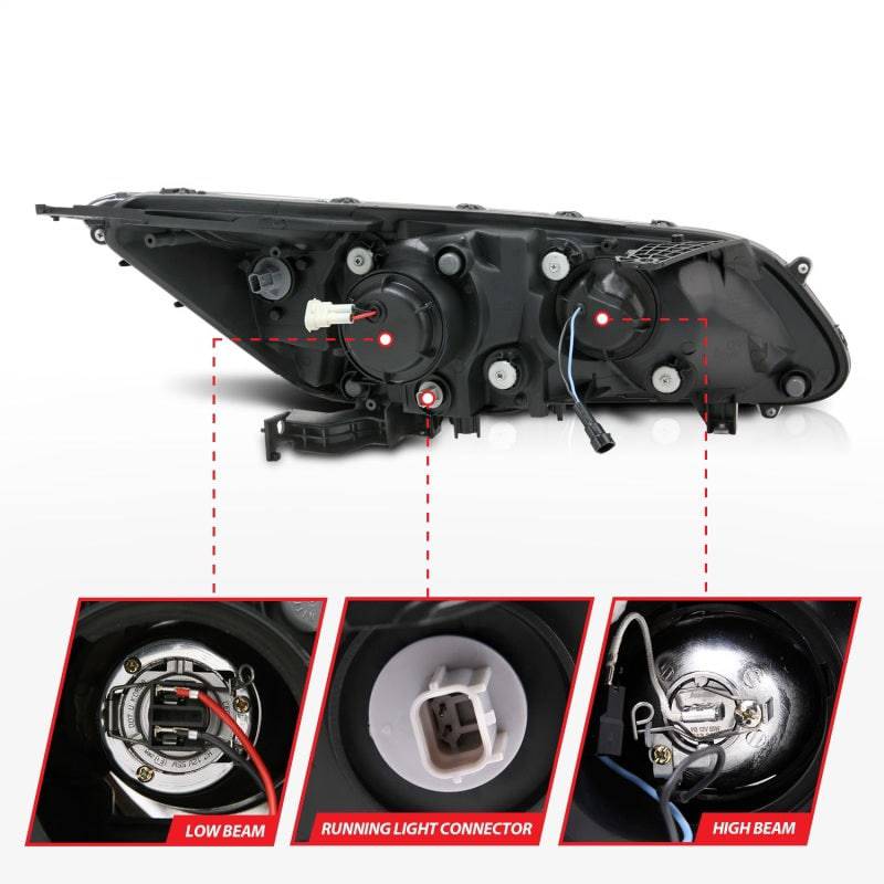 ANZO 2013-2015 Honda Accord Projector Headlights w/ U-Bar Black - Striker Modified