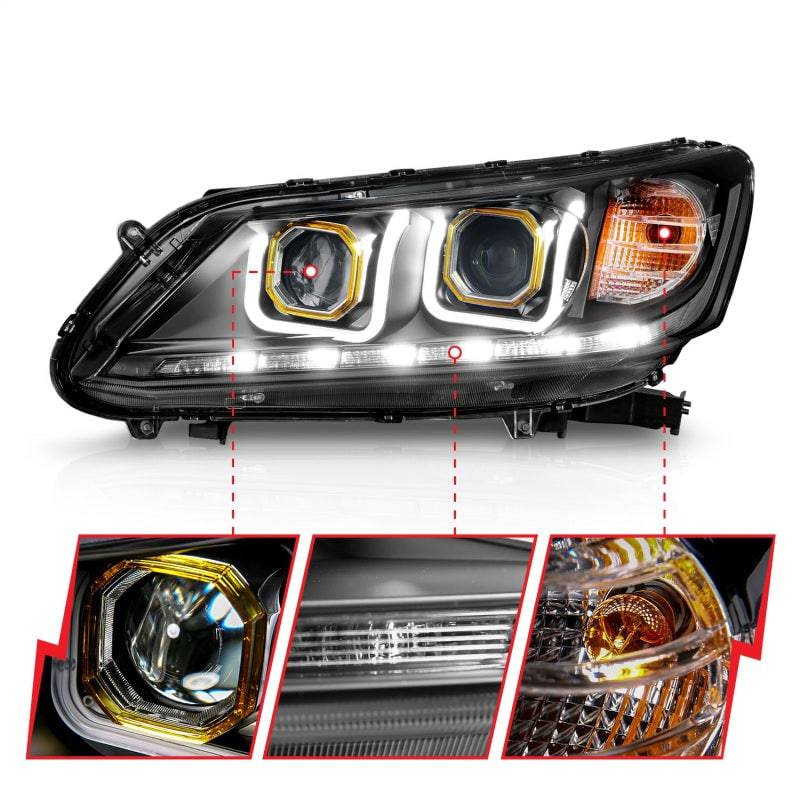 ANZO 2013-2015 Honda Accord Projector Headlights w/ U-Bar Black - Striker Modified