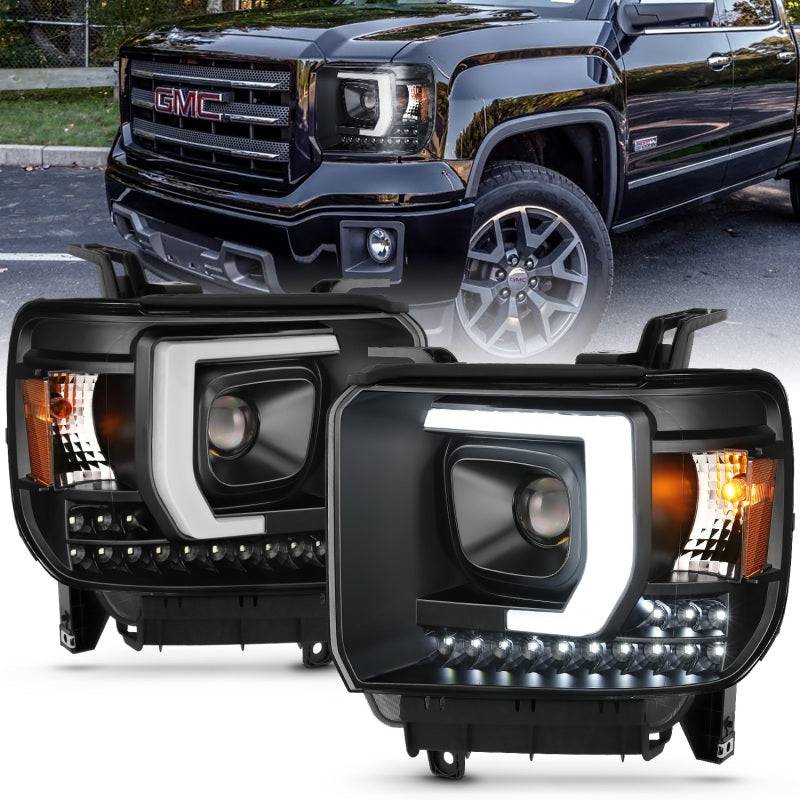 ANZO 2014-2015 Gmc Sierra 1500HD Projector Plank Style Headlight Black W/ Drl - Striker Modified