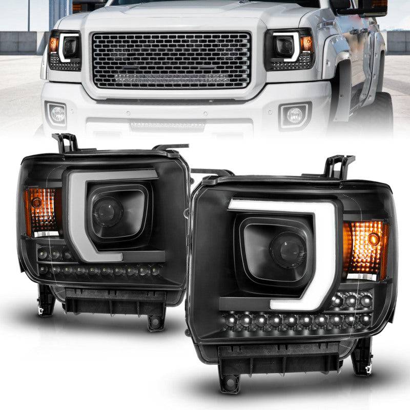 ANZO 2014-2015 Gmc Sierra 1500HD Projector Plank Style Headlight Black W/ Drl - Striker Modified
