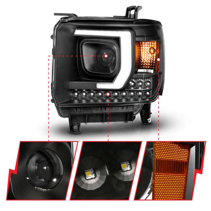 ANZO 2014-2015 Gmc Sierra 1500HD Projector Plank Style Headlight Black W/ Drl - Striker Modified