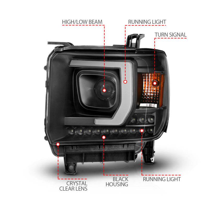 ANZO 2014-2015 Gmc Sierra 1500HD Projector Plank Style Headlight Black W/ Drl - Striker Modified