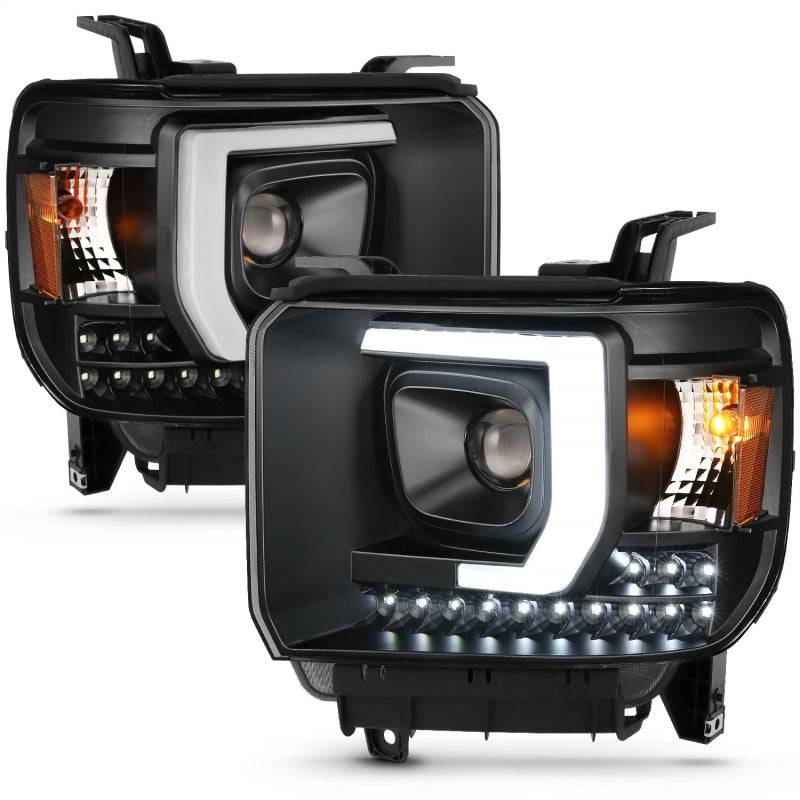 ANZO 2014-2015 Gmc Sierra 1500HD Projector Plank Style Headlight Black W/ Drl - Striker Modified