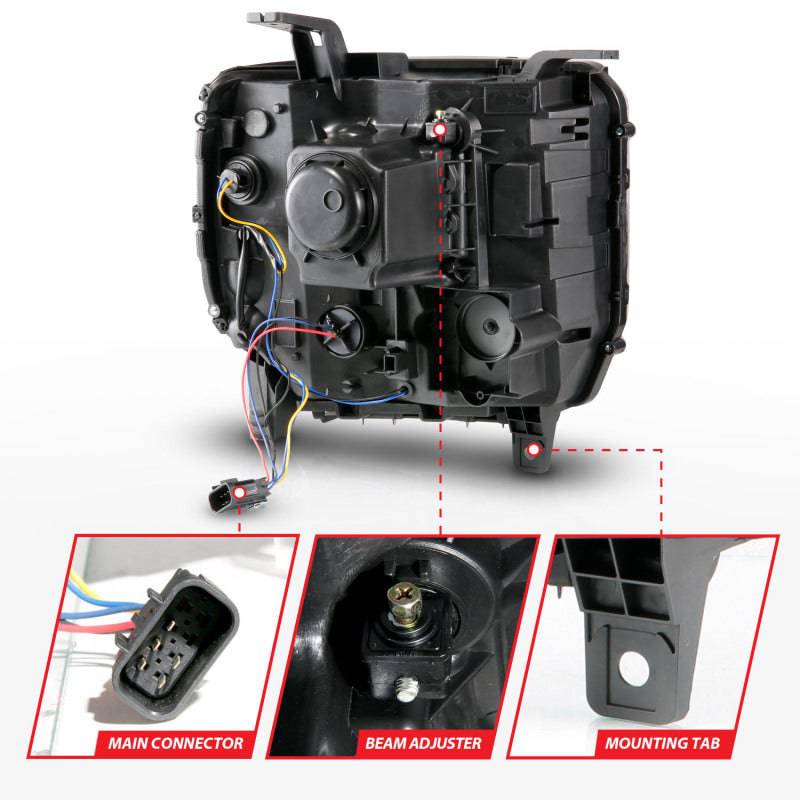 ANZO 2014-2015 Gmc Sierra 1500HD Projector Plank Style Headlight Black W/ Drl - Striker Modified