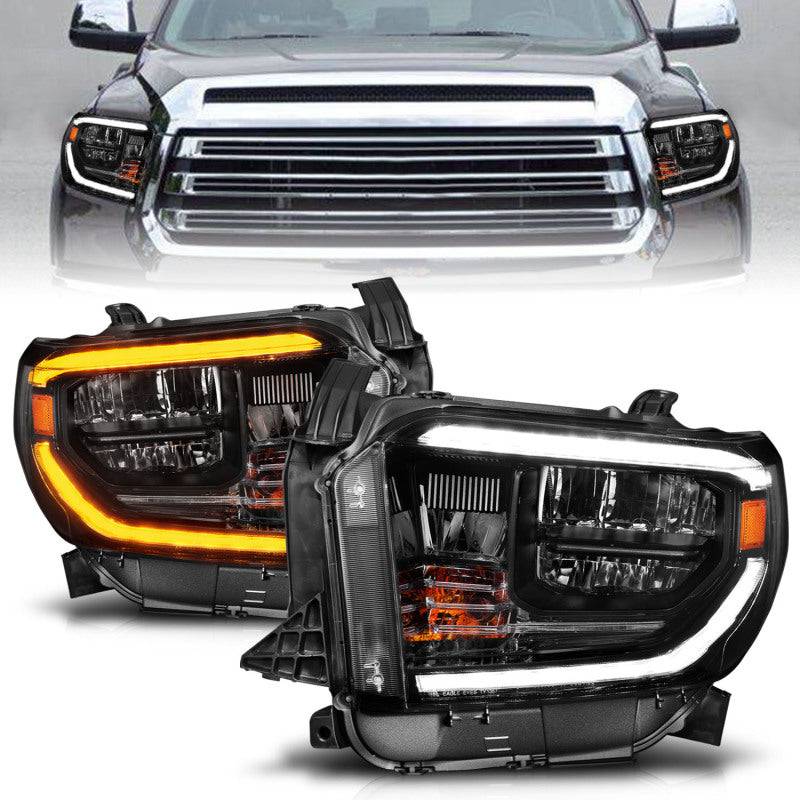 ANZO 2014-2017 Toyota Tundra LED Crystal Headlights w/ Switchback Black Housing w/ DRL - Striker Modified