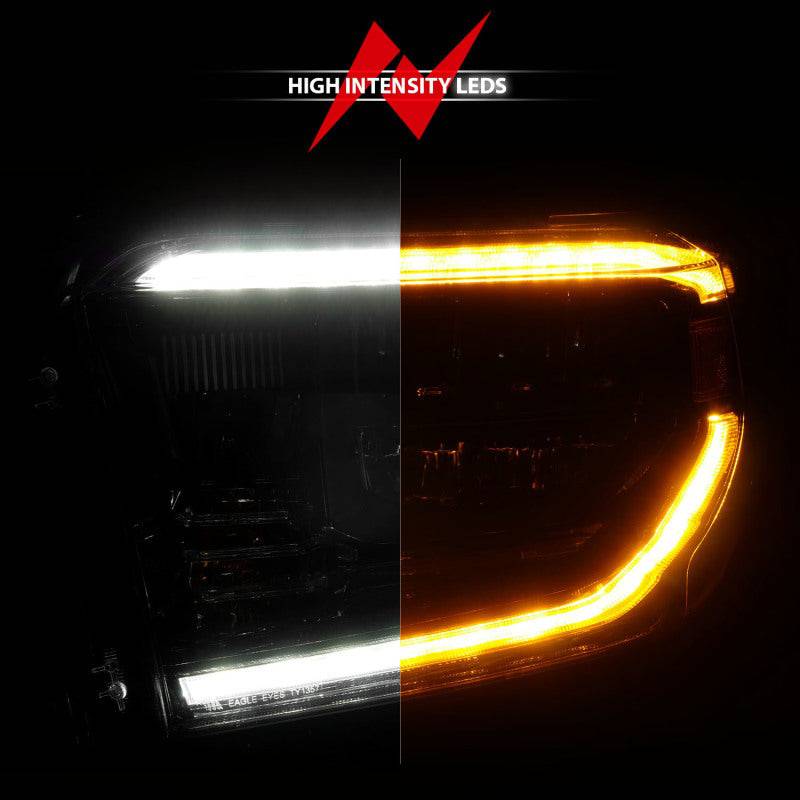 ANZO 2014-2017 Toyota Tundra LED Crystal Headlights w/ Switchback Black Housing w/ DRL - Striker Modified