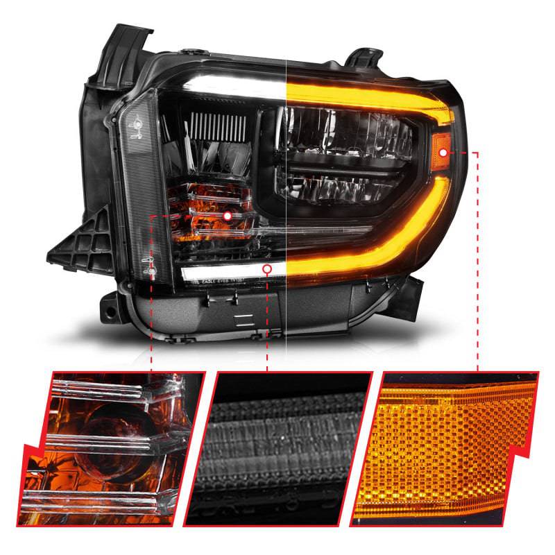 ANZO 2014-2017 Toyota Tundra LED Crystal Headlights w/ Switchback Black Housing w/ DRL - Striker Modified